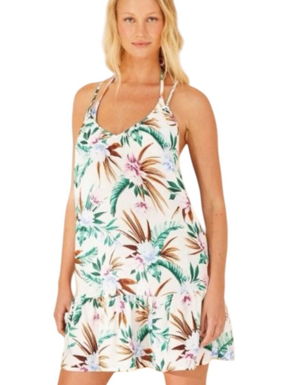 Shade &‎ Shore Hawaian Tropical Floral Halter Summer Dress & cover up Sz L